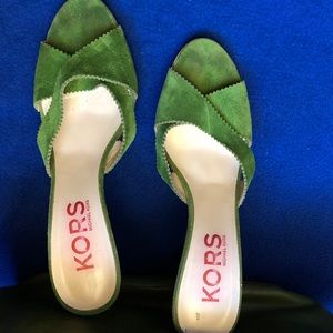 Michael Kors Green Suede wooden sandals 9.5